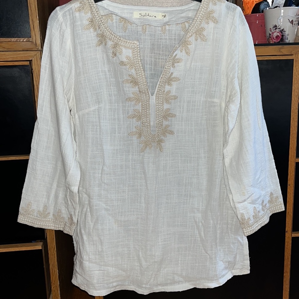 Solitaire Cotton Beige Blouse Tunic - Picture 3 of 11
